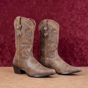 Crush by Durango Women Concho Brown Leather Studded Mid Calf Party Boots sz 7.5